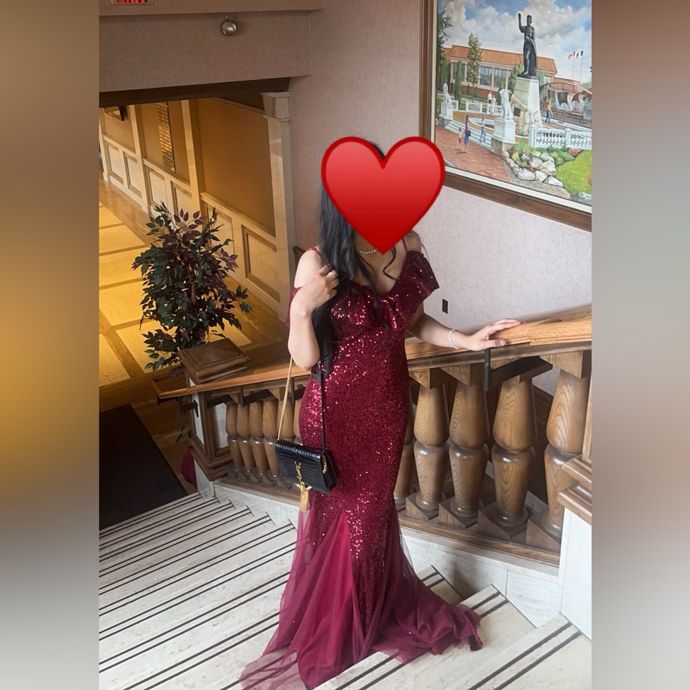 Red maxi Sequin Off-Shoulder Dress (perfect for prom)